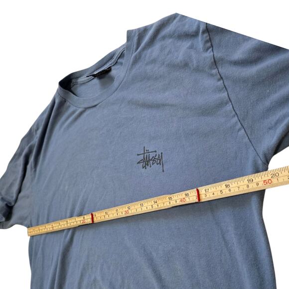 Stussy Basic Pigment Dyed T-Shirt Navy Blue Medium Distressed - Picture 6 of 8